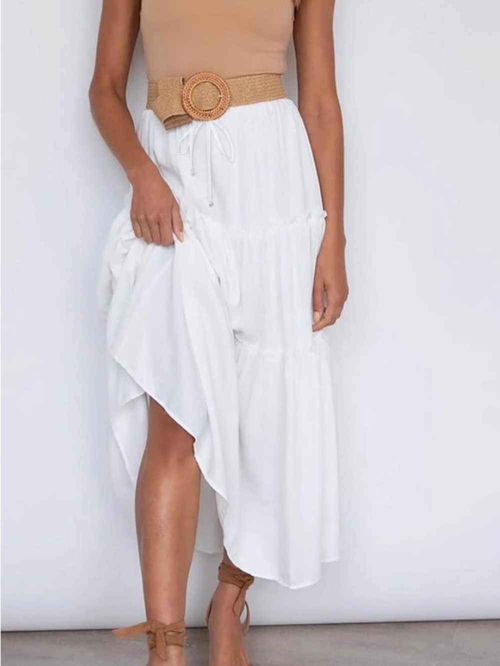 White Maxi Skirt with Ruffle Hem - Casual Summer Style